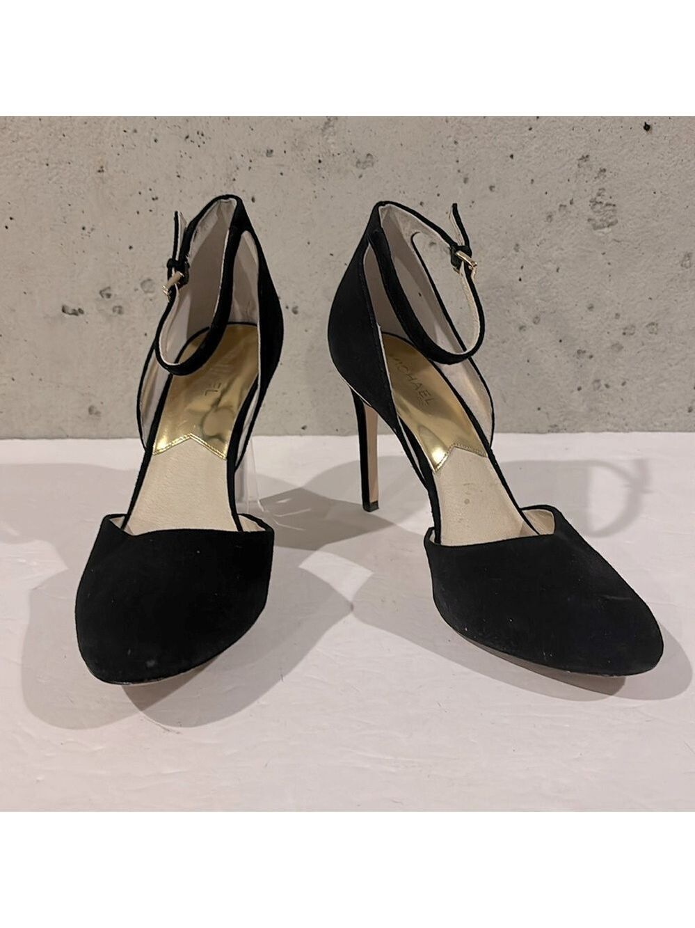 Michael Michael Kors Black Suede Georgia Ankle Strap Almond-Toe Pump - Size 9.5